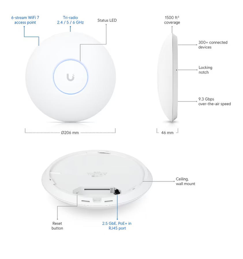 U7 Pro Ceiling-mounted Tri-Band WiFi 7 AP